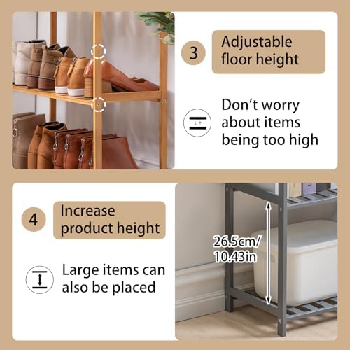 Bamboo Shelf, 3-Tier Bookcase Storage Shelves, Small Book Rack Shelving Unit, Multipurpose Storage Display Shelf for Bathroom Kitchen Living Room Office (3T-27.95Inch) - Image 4