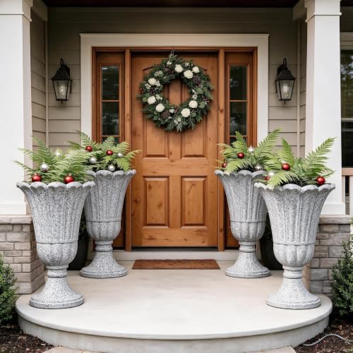 Tall Plastic Urn Planters and Pedestal - 24" Outdoor Planter Grey by Outdoorchairs