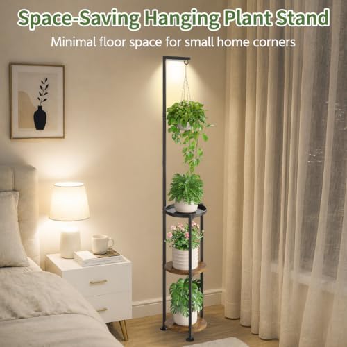 LASZOLA Hanging Plant Stand Shelf Indoor Tall with Light, 3 Tier Black - Image 5