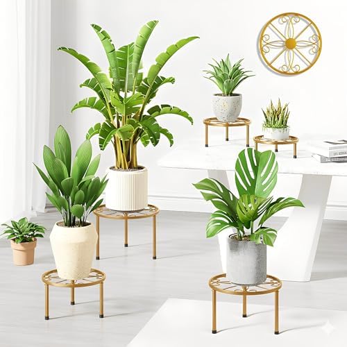 5 Pack Planters Stands with Gold Outdoors Plant Holders Indoor (GoldS) - Image 2