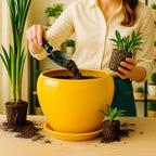 Deep Dream 10 Inch Plant Pot- Ceramic Planter Pot Round Plant Pots for Indoor Plants Outdoor Large Flower Pot with Drainage Holes & Trays, Yellow - Image 6