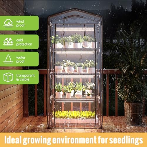 Indoor Greenhouse with Grow Light, 4-Tier Shelf, 26.4x19x61in - Image 4