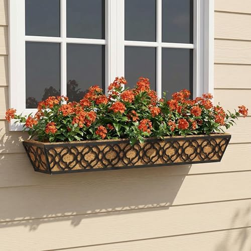 Y&M 36 Inch Window Deck Planter with Coco Liner, Metal Hanging Flower Boxes for Fence, Railing, Balcony, and Outdoor Garden Lawn – 4pcs - Image 6