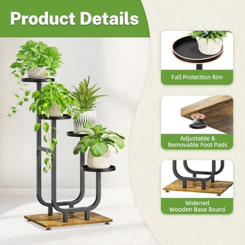 iDavosic.ly Plant Stand Indoor with Metal Trays, 4 Tier Shelf, Black Brown - Image 3