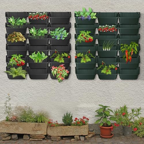 Hanging Vertical Wall Planter, 18 Pack Vertical Garden Planter, for Patio Outdoor Decor, Home Black Plastic Balcony Pot - Image 7