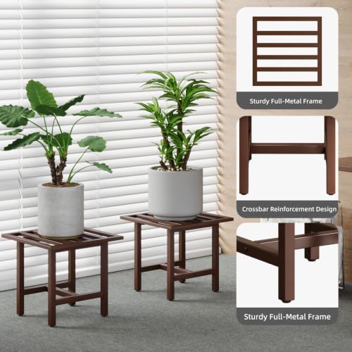 Heavy Duty Metal Plant Stand Indoor, 330 lbs Tall Iron Square Plant Stand Outdoor, Rustproof Pedestal for Large Flower Pots, Patio, Balcony, Garden Decor 2 Pack Coffee - Image 6