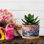 Pink Blue Chinoiserie Planters Ceramic Coral Chinoiserie Chic Asian Round Flower Pots with Drainage Holes and Bamboo Tray Pot for Home Office Decoration - Image 5
