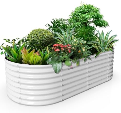 Anleolife 8x4x2ft Oval Deep Root Raised Garden Bed Kit, Antique White by AAnleolife
