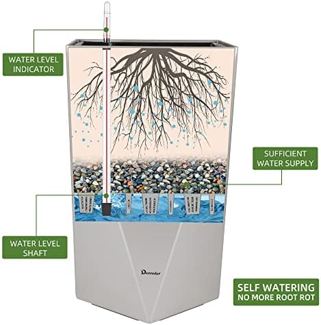 Dexceder 20 Inches Self Watering Tall Planter (Gray) - Image 2