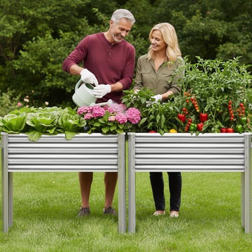 Land Guard 2 Pack Galvanized Raised Garden Bed with Legs & Wheels, 36×12×32in Metal Elevated Raised Planter Box for Backyard, Patio, Balcony, 300lb Capacity, Silver - Image 7