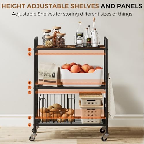 3-Tier Metal Storage Rack with Industrial Wheels,Mesh Shelving Unit with Wooden Table top,Adjustable Shelf,23.6-Inch Width,15.8-Inch Depth, for Kitchen, Laundry,Pantry,Plant,Black - Image 4