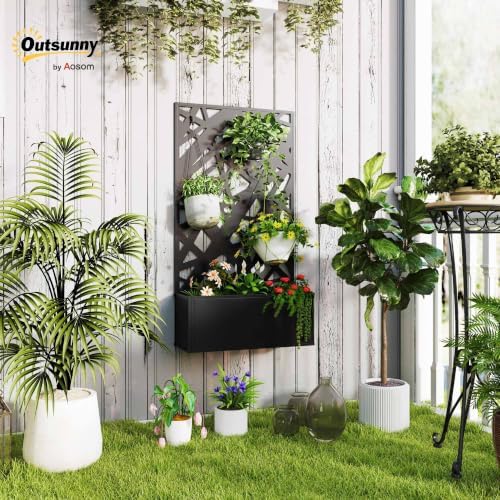 Outsunny Metal Raised Garden Bed with Trellis, Irregular Line Cut-Outs - Image 2