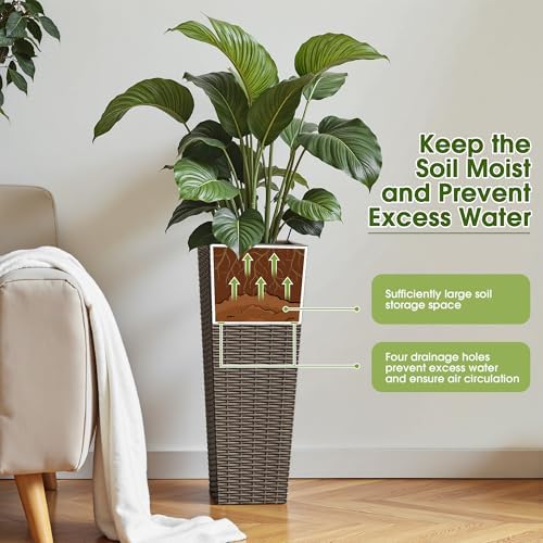 Devoko Resin 23.6'' Tall Planters, Large Taper Outdoor Planter - Image 3