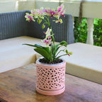 Pink Large Ceramic Orchid Pot with Holes, 6 Inches Wide, for Indoors or Outdoors with Woven String Cut Out Design, Orchid Planters, Orchid Gifts - Image 5