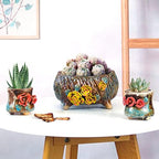 6.3 Inch Succulent Pot Handmade Flower Design Round Ceramic Antique Plant Pot Cactus Pot Planter with Drainge and Mesh Pad (Yellow) - Image 3