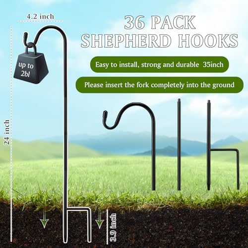 36 Pcs 24 Inch Shepherd Hook for Outdoor Adjustable Bird Feeder Pole - Image 2