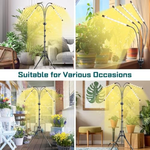 LED Grow Lights for Indoor Plants,4 Heads Full Spectrum Plant Light with 15-63" Adjustable Tripod Stand, Indoor Grow Lamp with Remote Control and Auto On/Off Timer Function - Image 7