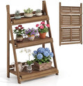GIANTEX Foldable Wooden Plant Stand, 3-Tier Ladder Plant Shelf, Brown by Giantex