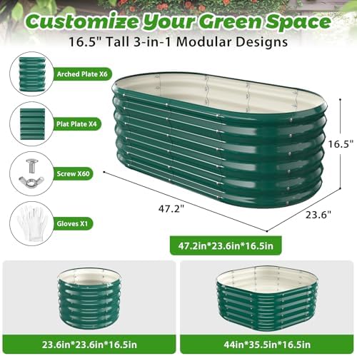 17" Tall Oval-Shaped / Elliptic Metal Raised Garden Bed Outdoor Dark Green - Image 4