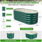17" Tall Oval-Shaped / Elliptic Metal Raised Garden Bed Outdoor Dark Green - Image 4