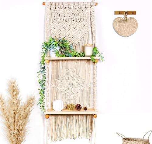 Macrame wall Hanging Shelf (Tier 2, Natural White) - Image 2