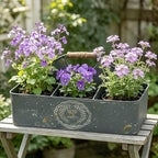Vintage Metal Planter with Wooden Handle, Rustic Flower Pot with 6 Compartment Farmhouse Plants Holder Succulents Tubs for Garden Patio Yard Outdoor Decor (Blue - 6 Compartment) - Image 6