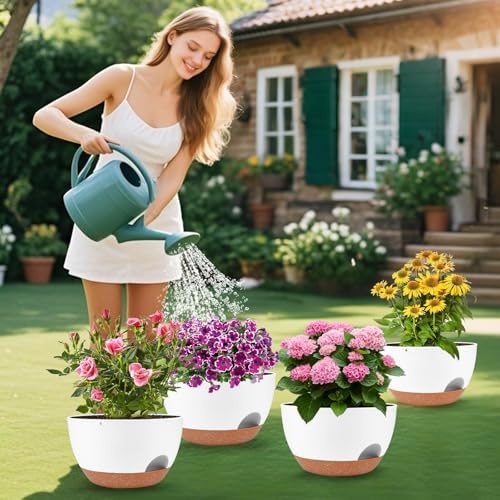 Vanslogreen Plant Pots 12inch Self Watering Pots, Set of 2 Plastic Planters with Drainage Holes and Saucers, Flower Pots for Indoor Outdoor Plants (White) - Image 7