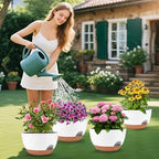 Vanslogreen Plant Pots 12inch Self Watering Pots, Set of 2 Plastic Planters with Drainage Holes and Saucers, Flower Pots for Indoor Outdoor Plants (White) - Image 7