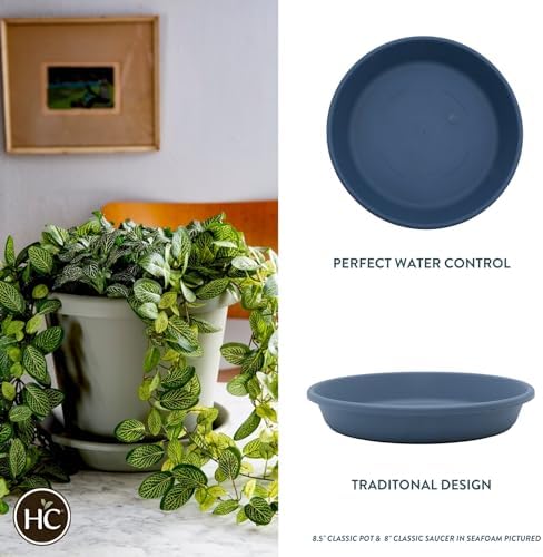 The HC Companies Flower Pot Saucers - Plastic Plant Saucer for Outdoors & Indoors - Traditional Design Plant Pot Trays for Water Drainage - Durable & Stylish Round Plant Tray (14-inch Slate Blue) - Image 2
