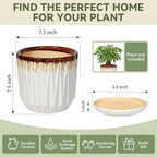 7.5 Inch Ceramic Planter Pot with Saucer Drainage Leak-Proof Mesh,Flower Pots for Indoor Plants with Gardening Gloves,Ceramic Planter(Linen White) - Image 6