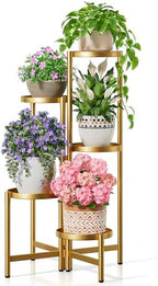 Tall Gold Plant Stand Indoor Outdoor, Corner Metal Flower Pot Stands for Multiple Plants, 5 Tiered Heavy Duty Plant Shelf for Patio Garden Balcony Living Room Bedroom - GoldDisk by Unknown