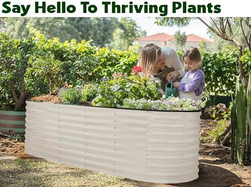 Plant & Plot Galvanized Raised Garden Beds Outdoor // 6×2×2 ft Planter Raised Beds for Gardening, Vegetables, Flowers // Large Metal Garden Box (White) // Patented Tool-Free Design - Image 4