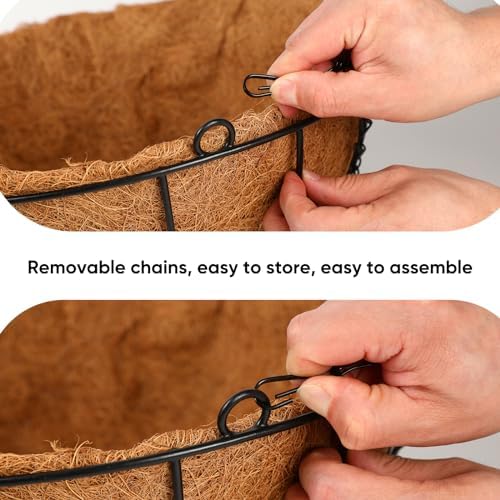 HKZ Hanging Basket Planter Plants Outdoor - 4 Pack 14 Inch Metal Hanging Planter with Coco Liners, Chain Hook Hanging Flower Pots for Indoor Outdoor Garden Porch Decoration - Image 7