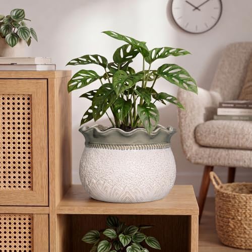 Ceramic Planter, 10 Inch Ceramic Pots for Plants, Beige-Grey - Image 3