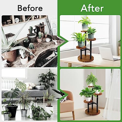 AUGOSTA 3 Tier Plant Stand, Tall Metal Wood Shelf Holder for Indoor, Outdoor Display Rack Flower Pot Stand for Corner Living Room Balcony Garden Patio - Image 3