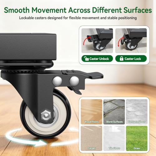 20" Plant Caddy with Wheels, Rolling Metal Plant Stand Holds up to 600 lbs, Square Plant Dolly with Lockable Caster Wheels for Large Planter Pots, Heavy Items, Indoor and Outdoor Use (black) - Image 4