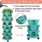 GameXcel Vertical Planter Tower - 7 Tier Stackable Garden Planters with Wheels and Tools Plant Pots for Strawberry Herb Flower and Vegetable Indoor Outdoor Use Teal - Image 4