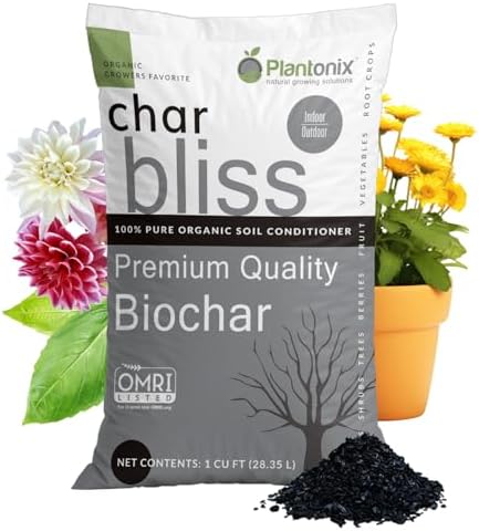 Char Bliss (1 Cubic Ft) - Organic Biochar for Plants - OMRI-Listed Biochar Soil Amendment Organic - Horticultural Charcoal for Plants, Gardening, & Potting Soil - 100% Natural and Renewable Bio Char by Plantonix