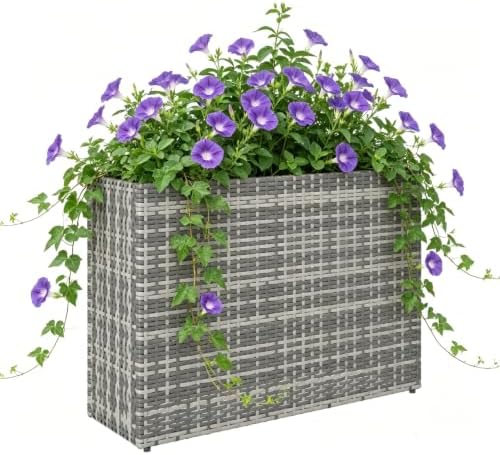 Raised Garden Bed Outdoor - 23in Tall Rattan Large Raised Planter Flower Bed, All-Weather Planter Box with 2 Drainage Holes for Planting Flowers Herb Vegetables Tomatoes, Herbs Strawberry by NAICKUC