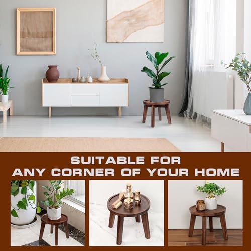 Demigo Indoor Plant Stand, 8 in Tall Acacia Wood Plant Shelf, Dark Brown - Image 5