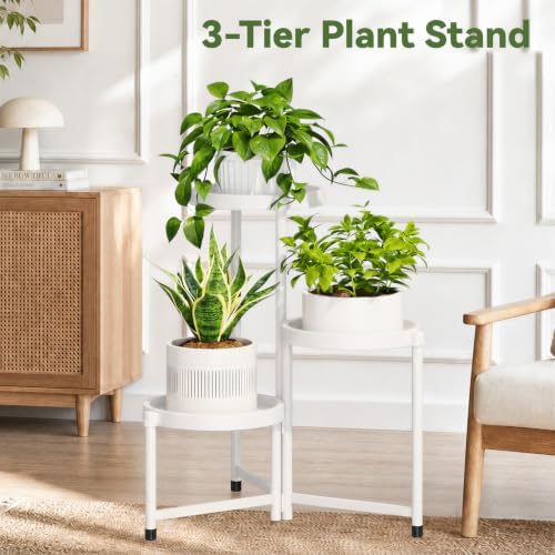LASZOLA Plant Stand Indoor Outdoor with Large 10 Inch Plastic Tray, White - Image 6