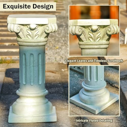 26" Tall Roman Column Pedestal Stand - Heavy Duty Magnesium Oxide Garden Pedestal for Statues, Weatherproof Outdoor Pillar for Sculptures – Sturdiness Plinth Base Statue Riser - Image 5