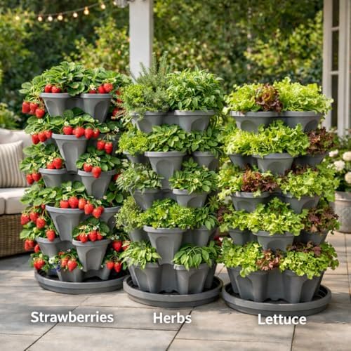 5-Tier Stackable Strawberry Garden – 24 Quart Indoor / Outdoor Stacking Planter with Drip Saucer – Grow Herbs, Strawberries, and Flowers from The Kitchen or Backyard – Plant and Stack! Easy Gardening - Image 3