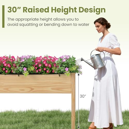 GIANTEX Raised Garden Beds Set of 2, Elevated Wood Planter Box with Liner, 47"x23"x30" Freestanding Raised Bed for Indoor Outdoor Plants, Vegetables Flower Herbs Fruit Gardening - Image 6