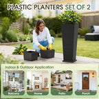 Greesum Set of 2 Tall Plastic Planters with Saucer, 32 Inch, Black - Image 6