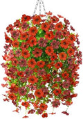 Homsunny Artificial Fake Hanging Plants Flowers Baskets for Outdoor Outside Spring Decor,Faux Silk Daisy UV Resistant Look Real Summer Decorations for Home Porch Patio Yard Garden(Red Brown) by HomeD%C3%A9cor
