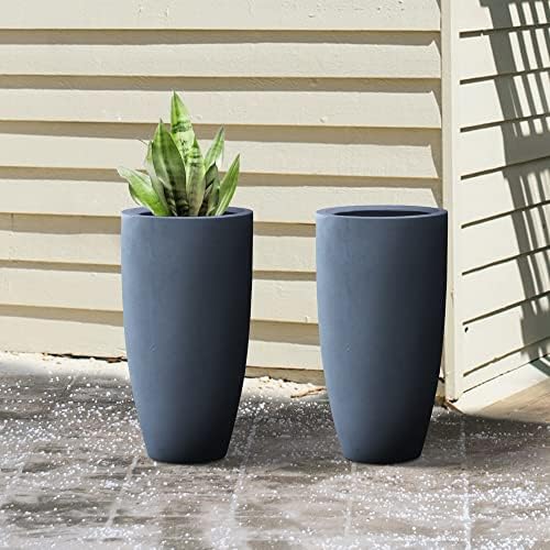 Kante 23.6" H Charcoal Concrete Tall Planters Two Pack, Large Outdoor Indoor Garden Plant Pots with Drainage Hole and Rubber Plug, Modern Decor for Home and Garden - Image 5