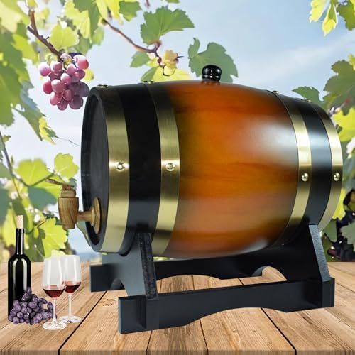 1.5L Whiskey Barrel Dispenser Oak Aging Barrels Home Whiskey Barrel Decanter for Wine, Spirits, Beer, and Liquor (Brown) - Image 2