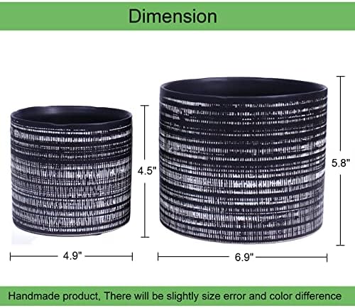 Plant Pots Indoor 2 Pack, 5 & 7 Inch Ceramic Planter Pots with Drainage Hole, Set of 2 Flower Pots - Herbs/Snake/Succulent/Orchid Cylinder Plant Pot(Black) - Image 5