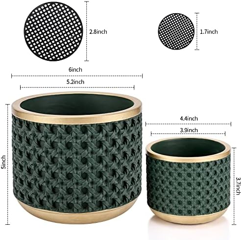 6&4.4 Inch Cement Planter Decorative Pots with Drainage Hole for All House Plants, Succulents, Flowers, and Cactus (Gold Green) - Image 6